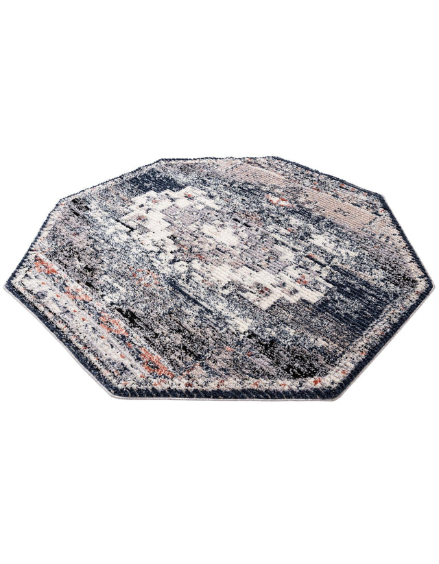 Blue 7' x 7' Tucson Octagon Area Rug 100% Polyester Unique Modern Carpet for Dining Rooms, Living Room, Bedrooms, Office Space for Sale at Rug Engine