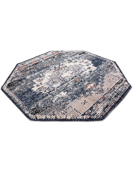 Blue 7' x 7' Tucson Octagon Area Rug 100% Polyester Unique Modern Carpet for Dining Rooms, Living Room, Bedrooms, Office Space for Sale at Rug Engine