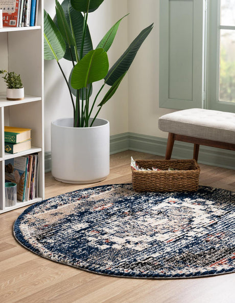 Blue 5' x 5' Tucson Round Area Rug 100% Polyester Unique Modern Carpet for Dining Rooms, Living Room, Bedrooms, Office Space for Sale at Rug Engine