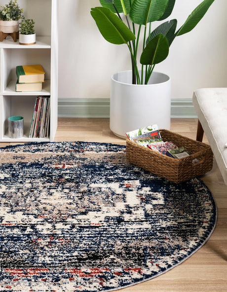 Blue 7' x 7' Tucson Round Area Rug 100% Polyester Unique Modern Carpet for Dining Rooms, Living Room, Bedrooms, Office Space for Sale at Rug Engine
