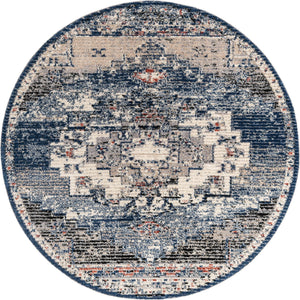 Blue 7' x 7' Tucson Round Area Rug 100% Polyester Unique Modern Carpet for Dining Rooms, Living Room, Bedrooms, Office Space for Sale at Rug Engine