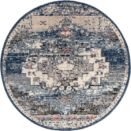 Blue 7' x 7' Tucson Round Area Rug 100% Polyester Unique Modern Carpet for Dining Rooms, Living Room, Bedrooms, Office Space for Sale at Rug Engine