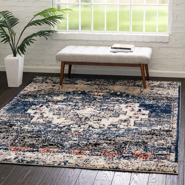 Blue 6' x 6' Tucson Square Area Rug 100% Polyester Unique Modern Carpet for Dining Rooms, Living Room, Bedrooms, Office Space for Sale at Rug Engine