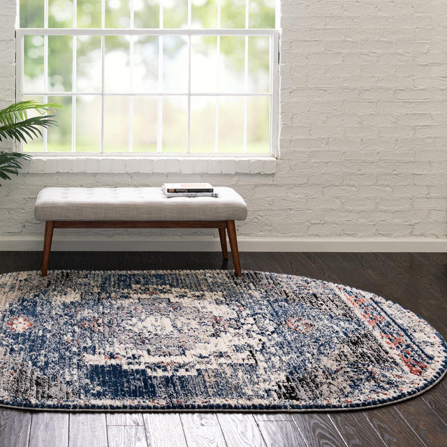 Blue 8' x 10' Tucson Oval Area Rug 100% Polyester Unique Modern Carpet for Dining Rooms, Living Room, Bedrooms, Office Space for Sale at Rug Engine