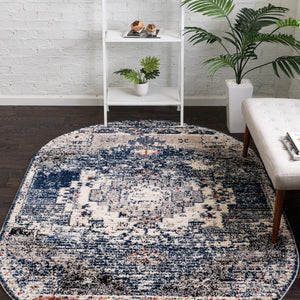 Blue 8' x 10' Tucson Oval Area Rug 100% Polyester Unique Modern Carpet for Dining Rooms, Living Room, Bedrooms, Office Space for Sale at Rug Engine