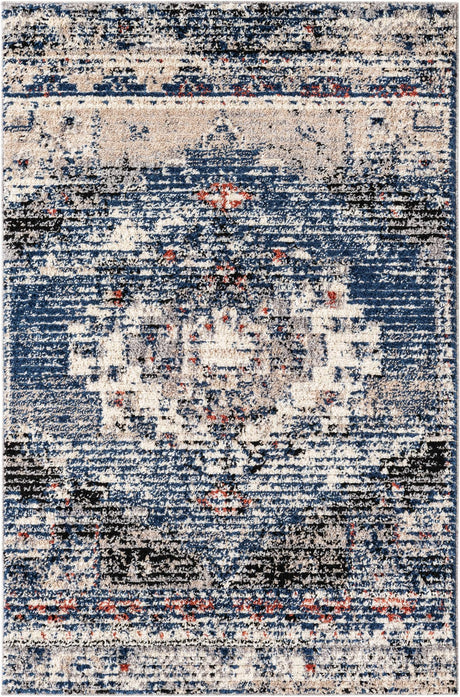Blue 4' x 6' Tucson Rectangle Area Rug 100% Polyester Unique Modern Carpet for Dining Rooms, Living Room, Bedrooms, Office Space for Sale at Rug Engine