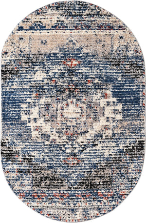 Blue 4' x 6' Tucson Oval Area Rug 100% Polyester Unique Modern Carpet for Dining Rooms, Living Room, Bedrooms, Office Space for Sale at Rug Engine