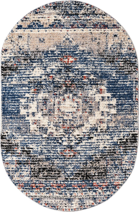 Blue 4' x 6' Tucson Oval Area Rug 100% Polyester Unique Modern Carpet for Dining Rooms, Living Room, Bedrooms, Office Space for Sale at Rug Engine