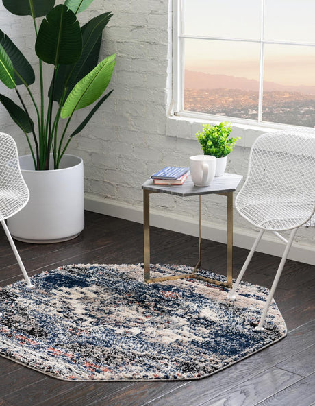 Blue 7' x 7' Tucson Octagon Area Rug 100% Polyester Unique Modern Carpet for Dining Rooms, Living Room, Bedrooms, Office Space for Sale at Rug Engine