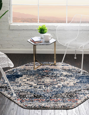 Blue 4' x 4' Tucson Octagon Area Rug 100% Polyester Unique Modern Carpet for Dining Rooms, Living Room, Bedrooms, Office Space for Sale at Rug Engine