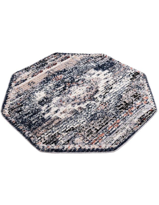 Blue 4' x 4' Tucson Octagon Area Rug 100% Polyester Unique Modern Carpet for Dining Rooms, Living Room, Bedrooms, Office Space for Sale at Rug Engine
