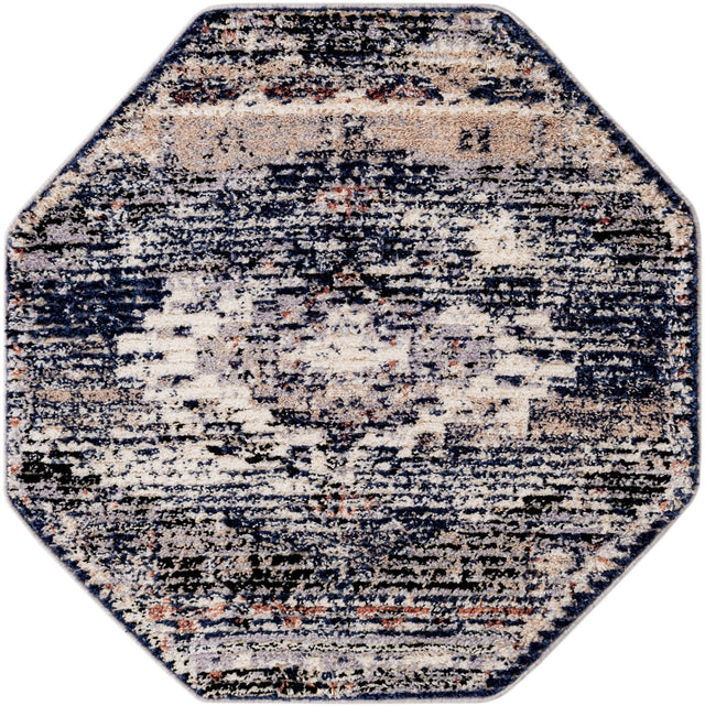 Blue 4' x 4' Tucson Octagon Area Rug 100% Polyester Unique Modern Carpet for Dining Rooms, Living Room, Bedrooms, Office Space for Sale at Rug Engine