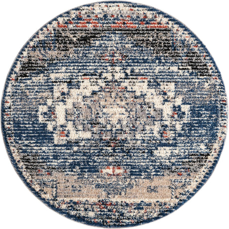 Blue 3' x 3' Tucson Round Area Rug 100% Polyester Unique Modern Carpet for Dining Rooms, Living Room, Bedrooms, Office Space for Sale at Rug Engine