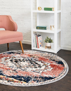 Rust Red 5' x 5' Tucson Round Area Rug 100% Polyester Unique Modern Carpet for Dining Rooms, Living Room, Bedrooms, Office Space for Sale at Rug Engine
