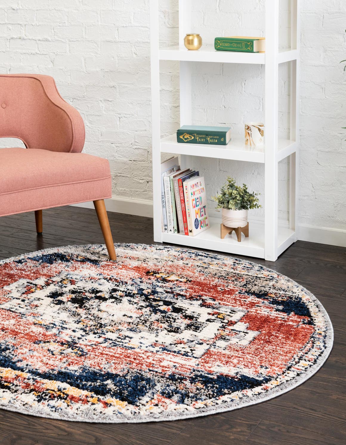 Rust Red 3' x 3' Tucson Round Area Rug 100% Polyester Unique Modern Carpet for Dining Rooms, Living Room, Bedrooms, Office Space for Sale at Rug Engine