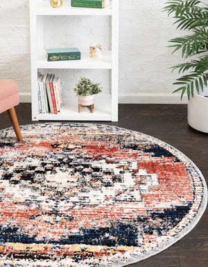 Rust Red 7' x 7' Tucson Round Area Rug 100% Polyester Unique Modern Carpet for Dining Rooms, Living Room, Bedrooms, Office Space for Sale at Rug Engine