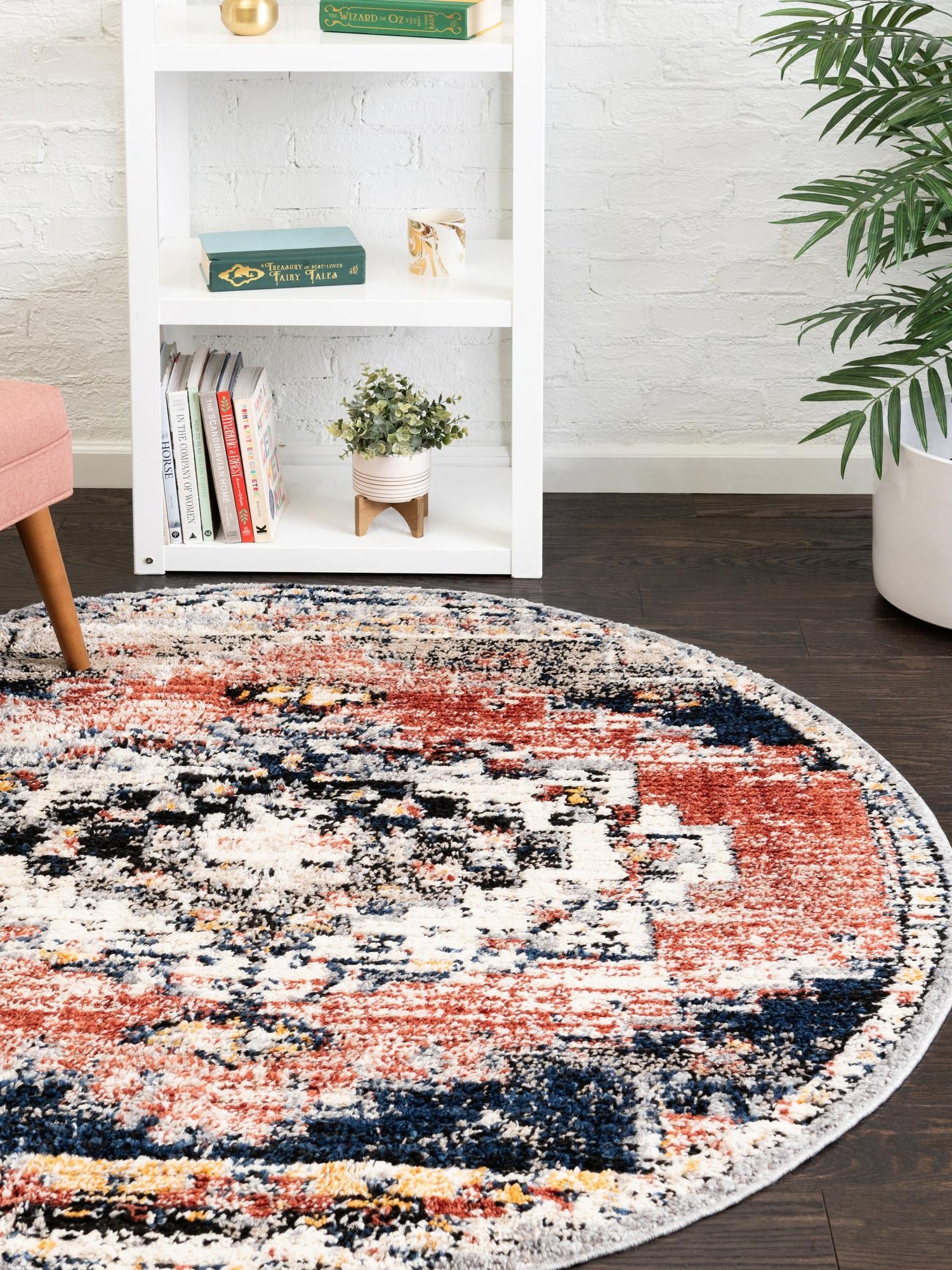 Rust Red 3' x 3' Tucson Round Area Rug 100% Polyester Unique Modern Carpet for Dining Rooms, Living Room, Bedrooms, Office Space for Sale at Rug Engine
