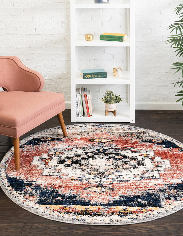 Rust Red 3' x 3' Tucson Round Area Rug 100% Polyester Unique Modern Carpet for Dining Rooms, Living Room, Bedrooms, Office Space for Sale at Rug Engine