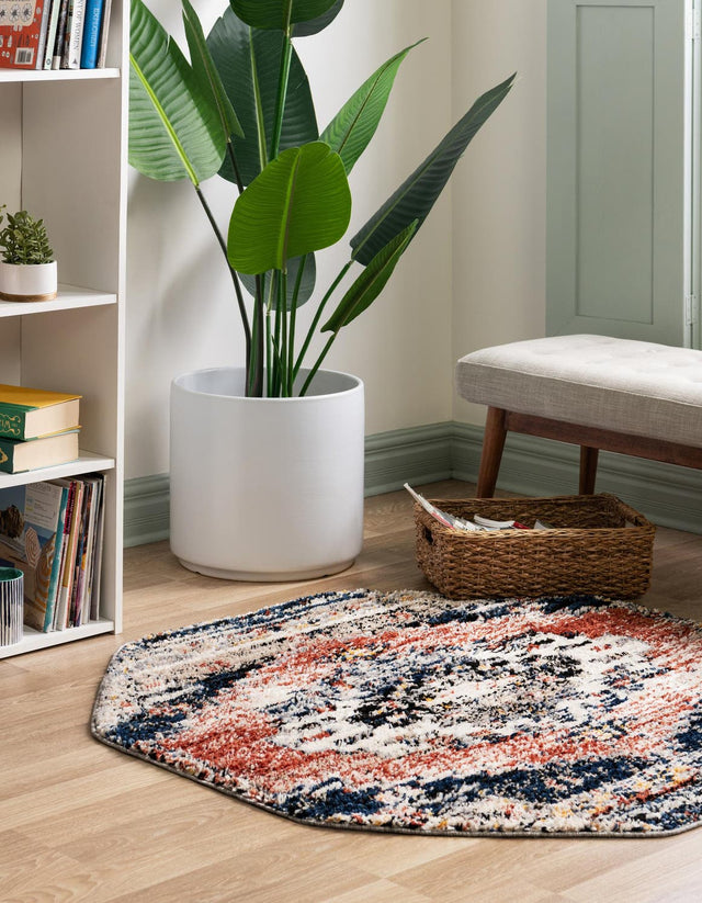 Rust Red 7' x 7' Tucson Octagon Area Rug 100% Polyester Unique Modern Carpet for Dining Rooms, Living Room, Bedrooms, Office Space for Sale at Rug Engine