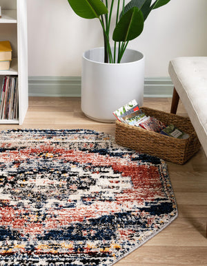 Rust Red 7' x 7' Tucson Octagon Area Rug 100% Polyester Unique Modern Carpet for Dining Rooms, Living Room, Bedrooms, Office Space for Sale at Rug Engine