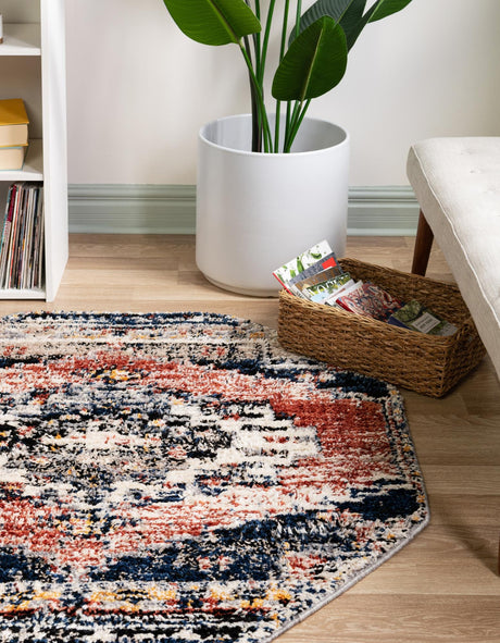 Rust Red 4' x 4' Tucson Octagon Area Rug 100% Polyester Unique Modern Carpet for Dining Rooms, Living Room, Bedrooms, Office Space for Sale at Rug Engine