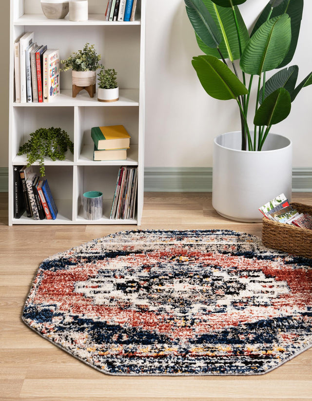 Rust Red 4' x 4' Tucson Octagon Area Rug 100% Polyester Unique Modern Carpet for Dining Rooms, Living Room, Bedrooms, Office Space for Sale at Rug Engine
