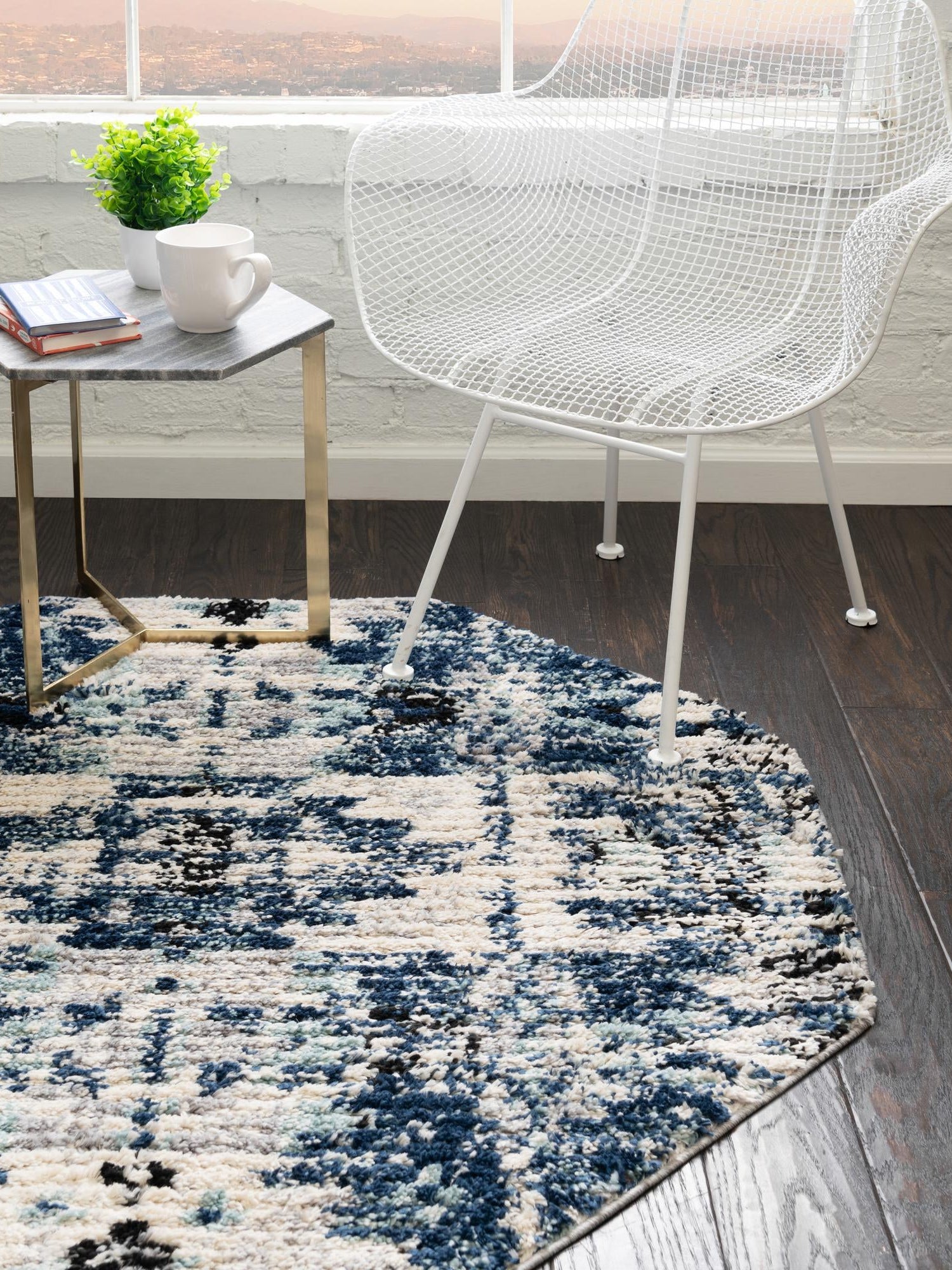 Blue 7' x 7' Tucson Octagon Area Rug 100% Polyester Unique Modern Carpet for Dining Rooms, Living Room, Bedrooms, Office Space for Sale at Rug Engine