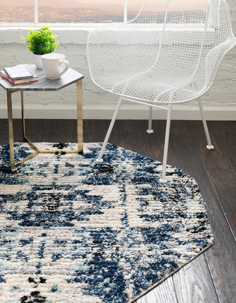 Blue 7' x 7' Tucson Octagon Area Rug 100% Polyester Unique Modern Carpet for Dining Rooms, Living Room, Bedrooms, Office Space for Sale at Rug Engine