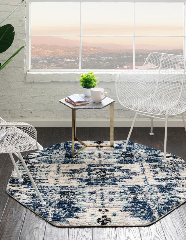 Blue 4' x 4' Tucson Octagon Area Rug 100% Polyester Unique Modern Carpet for Dining Rooms, Living Room, Bedrooms, Office Space for Sale at Rug Engine