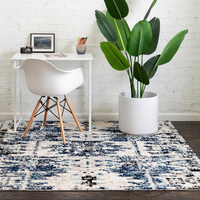 Blue 6' x 6' Tucson Square Area Rug 100% Polyester Unique Modern Carpet for Dining Rooms, Living Room, Bedrooms, Office Space for Sale at Rug Engine