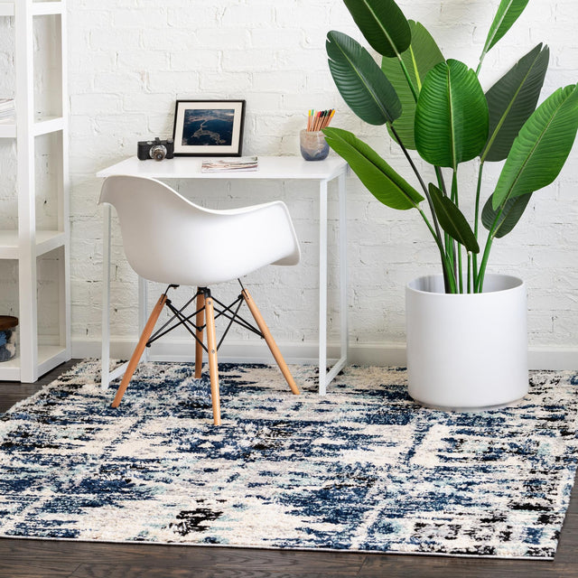 Blue 4' x 4' Tucson Square Area Rug 100% Polyester Unique Modern Carpet for Dining Rooms, Living Room, Bedrooms, Office Space for Sale at Rug Engine