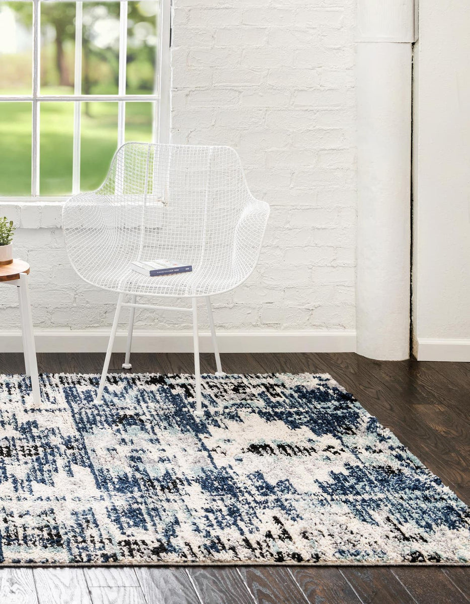 Blue 4' x 6' Tucson Rectangle Area Rug 100% Polyester Unique Modern Ca ...