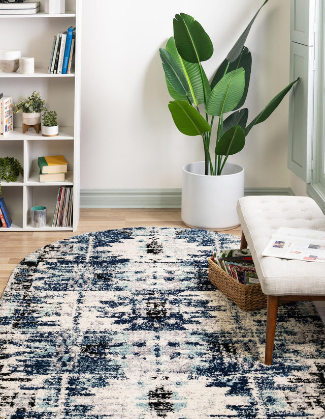 Blue 5' x 8' Tucson Oval Area Rug 100% Polyester Unique Modern Carpet for Dining Rooms, Living Room, Bedrooms, Office Space for Sale at Rug Engine