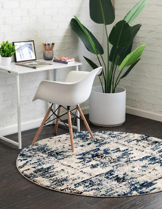 Blue 5' x 5' Tucson Round Area Rug 100% Polyester Unique Modern Carpet for Dining Rooms, Living Room, Bedrooms, Office Space for Sale at Rug Engine