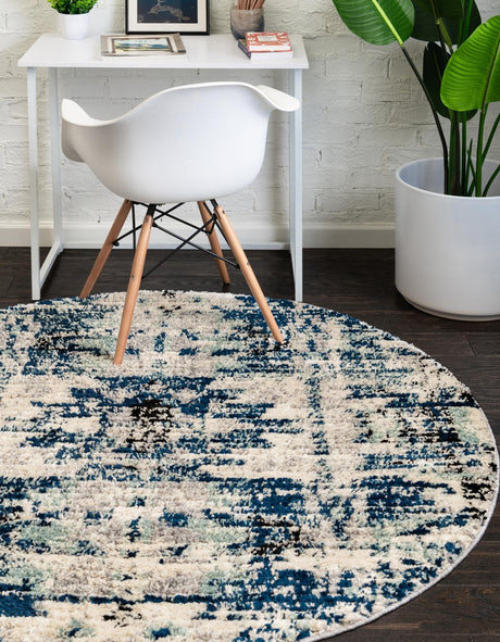 Blue 7' x 7' Tucson Round Area Rug 100% Polyester Unique Modern Carpet for Dining Rooms, Living Room, Bedrooms, Office Space for Sale at Rug Engine