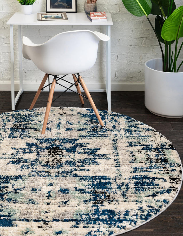 Blue 3' x 3' Tucson Round Area Rug 100% Polyester Unique Modern Carpet for Dining Rooms, Living Room, Bedrooms, Office Space for Sale at Rug Engine