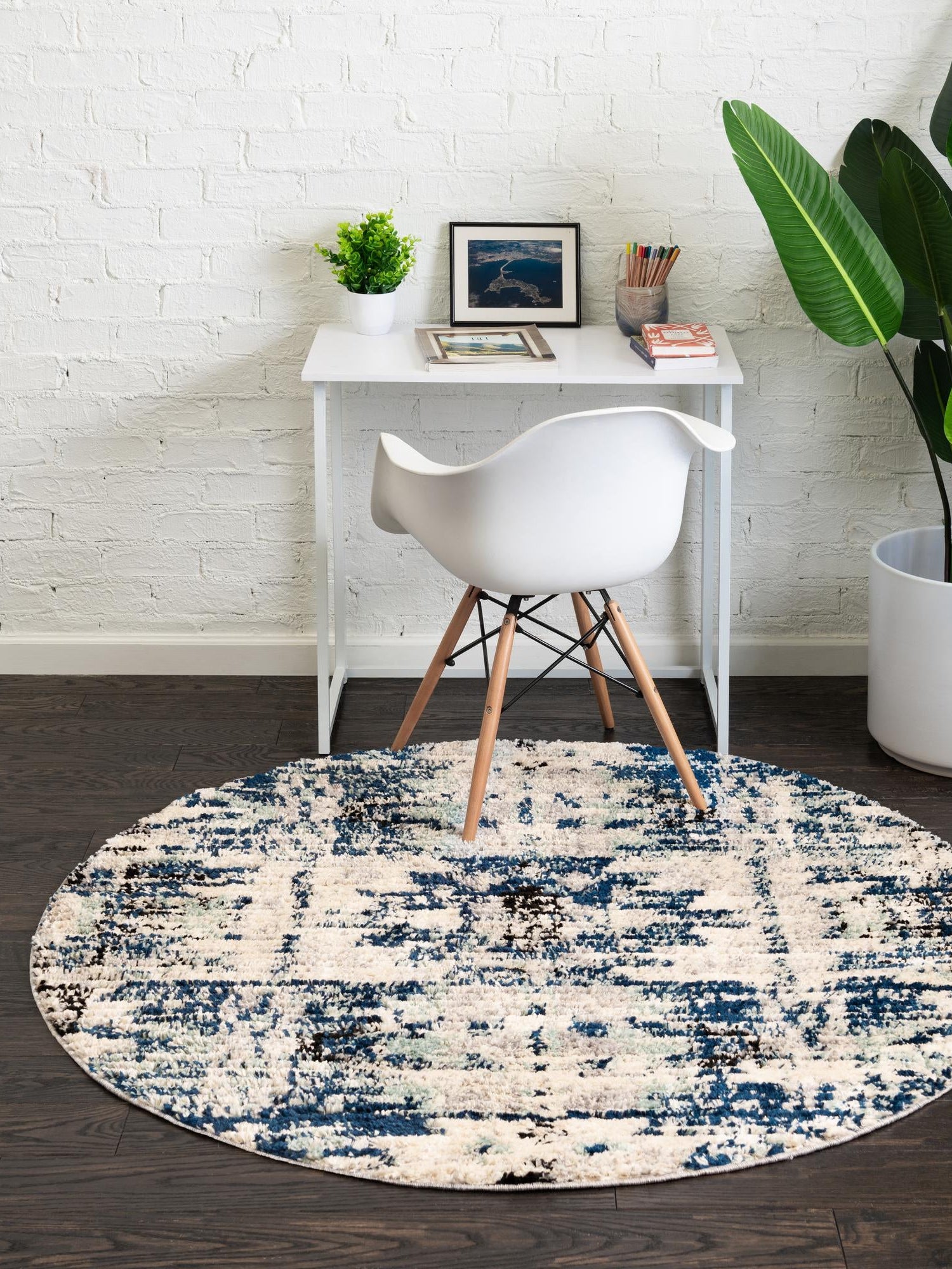 Blue 3' x 3' Tucson Round Area Rug 100% Polyester Unique Modern Carpet for Dining Rooms, Living Room, Bedrooms, Office Space for Sale at Rug Engine