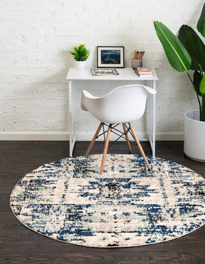Blue 5' x 5' Tucson Round Area Rug 100% Polyester Unique Modern Carpet for Dining Rooms, Living Room, Bedrooms, Office Space for Sale at Rug Engine