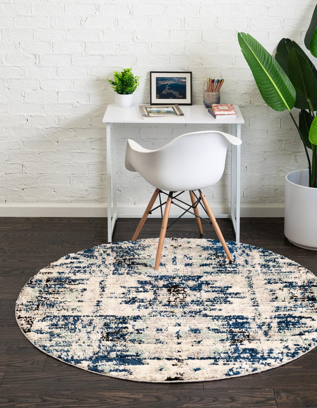 Blue 5' x 5' Tucson Round Area Rug 100% Polyester Unique Modern Carpet for Dining Rooms, Living Room, Bedrooms, Office Space for Sale at Rug Engine