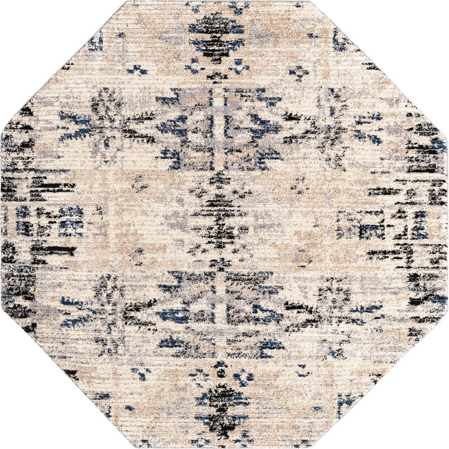 Ivory 7' x 7' Tucson Octagon Area Rug 100% Polyester Unique Modern Carpet for Dining Rooms, Living Room, Bedrooms, Office Space for Sale at Rug Engine