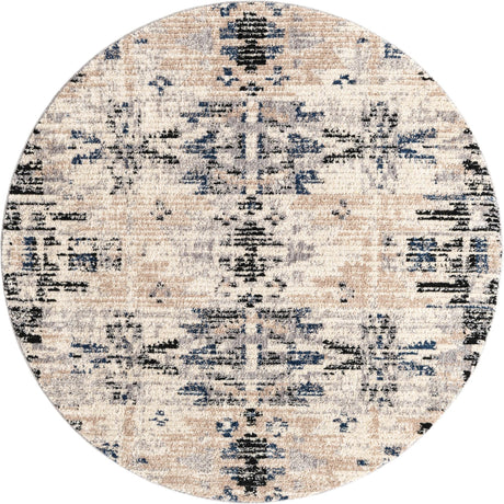 Ivory 7' x 7' Tucson Round Area Rug 100% Polyester Unique Modern Carpet for Dining Rooms, Living Room, Bedrooms, Office Space for Sale at Rug Engine