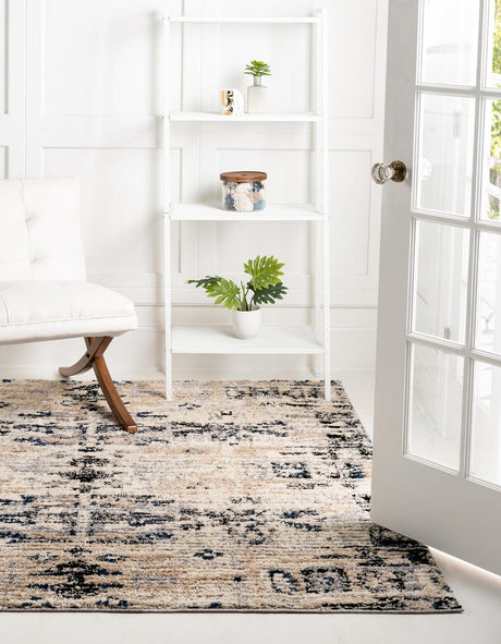 Ivory 6' x 6' Tucson Square Area Rug 100% Polyester Unique Modern Carpet for Dining Rooms, Living Room, Bedrooms, Office Space for Sale at Rug Engine