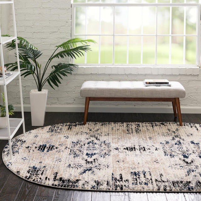 Ivory 5' x 8' Tucson Oval Area Rug 100% Polyester Unique Modern Carpet for Dining Rooms, Living Room, Bedrooms, Office Space for Sale at Rug Engine