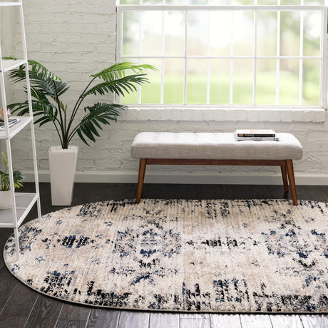 Ivory 4' x 6' Tucson Oval Area Rug 100% Polyester Unique Modern Carpet for Dining Rooms, Living Room, Bedrooms, Office Space for Sale at Rug Engine