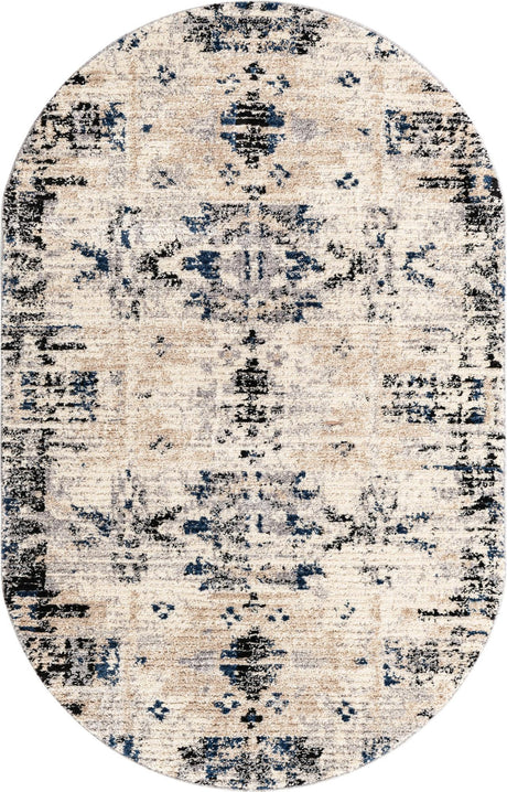 Ivory 5' x 8' Tucson Oval Area Rug 100% Polyester Unique Modern Carpet for Dining Rooms, Living Room, Bedrooms, Office Space for Sale at Rug Engine