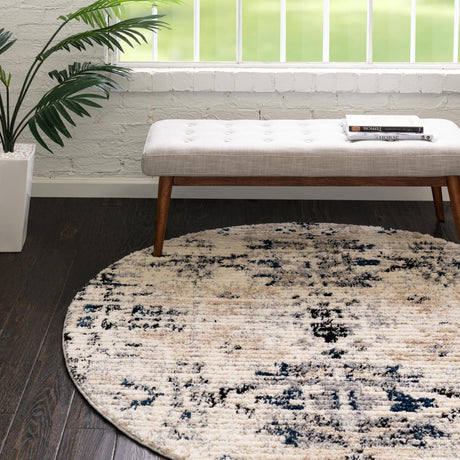 Ivory 7' x 7' Tucson Round Area Rug 100% Polyester Unique Modern Carpet for Dining Rooms, Living Room, Bedrooms, Office Space for Sale at Rug Engine
