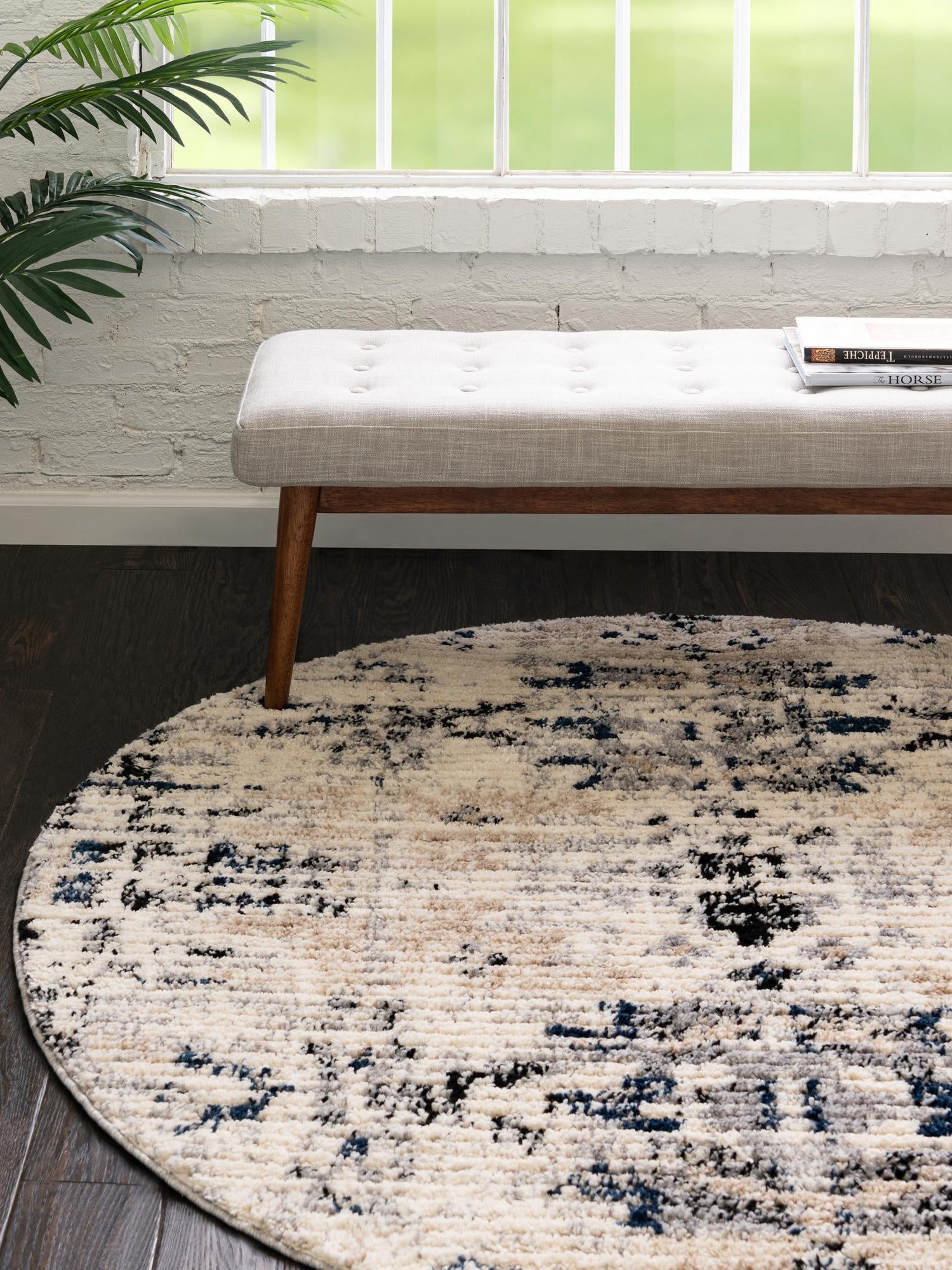 Ivory 5' x 5' Tucson Round Area Rug 100% Polyester Unique Modern Carpet for Dining Rooms, Living Room, Bedrooms, Office Space for Sale at Rug Engine