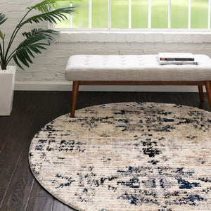 Ivory 5' x 5' Tucson Round Area Rug 100% Polyester Unique Modern Carpet for Dining Rooms, Living Room, Bedrooms, Office Space for Sale at Rug Engine