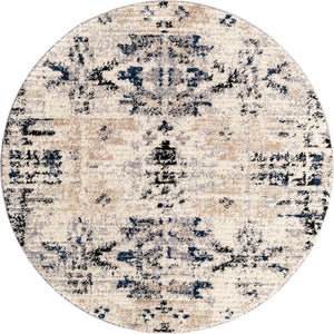 Ivory 5' x 5' Tucson Round Area Rug 100% Polyester Unique Modern Carpet for Dining Rooms, Living Room, Bedrooms, Office Space for Sale at Rug Engine