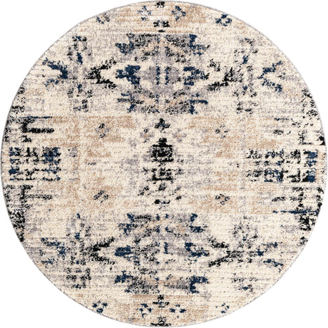 Ivory 5' x 5' Tucson Round Area Rug 100% Polyester Unique Modern Carpet for Dining Rooms, Living Room, Bedrooms, Office Space for Sale at Rug Engine